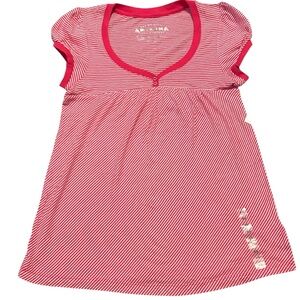 JCPenney Lively Pink Stripe V Neck Short Sleeve Top‎ XS